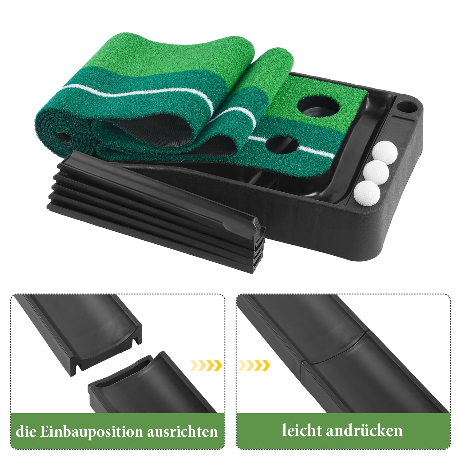 yabymy Golfmatte Puttingmatte, Golf Auto Rückkehr Puttingmatte, Golf Putter und 3 Golf Bälle Golf Übungsmatte, 300cm Indoor Outdoor Putting Trainer Matte Golfübungsgeräte für zu Hause Büro Gym