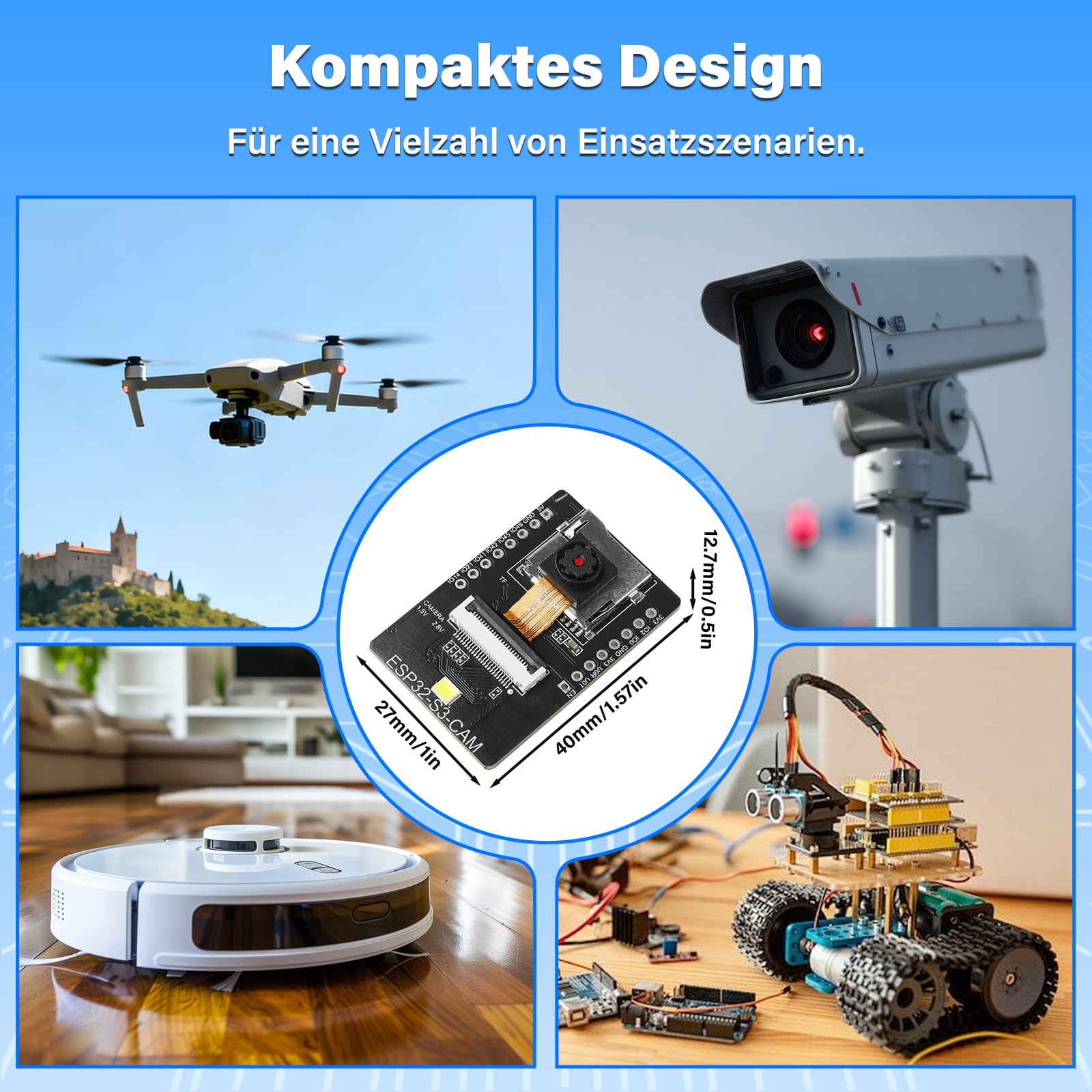 2 Stück Für ESP32 S3 AI-Vision-Modul, Für ESP32 S3 CAM Board Wi-Fi/Bluetooth, 2640, OV5640 Kamerasensor, geeignet für Szenarien wie Wi-Fi-Bildübertragung, Gesichtserkennung und Farberk