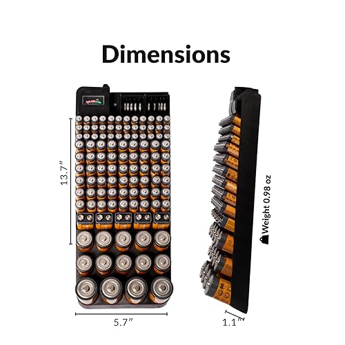 Miniatura 6 de Bee Neat Organizador de baterías y estuche de almacenamiento con probador - Caja de almacenamiento de batería para pared o cajón - Máx. 114 baterías