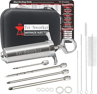 Tri-Sworker Meat Injectors for Smoking with Case and 4 Flavor Food Injector Syringe Needles, Injector Marinades for Meat, ...
