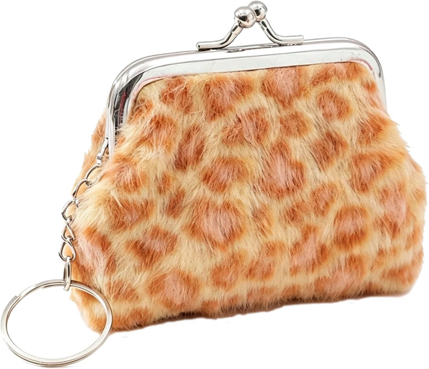 Cute Plush Kiss-Lock Coin Purse Faux Fur Mini Keychain Pouch for Women Girl image 2