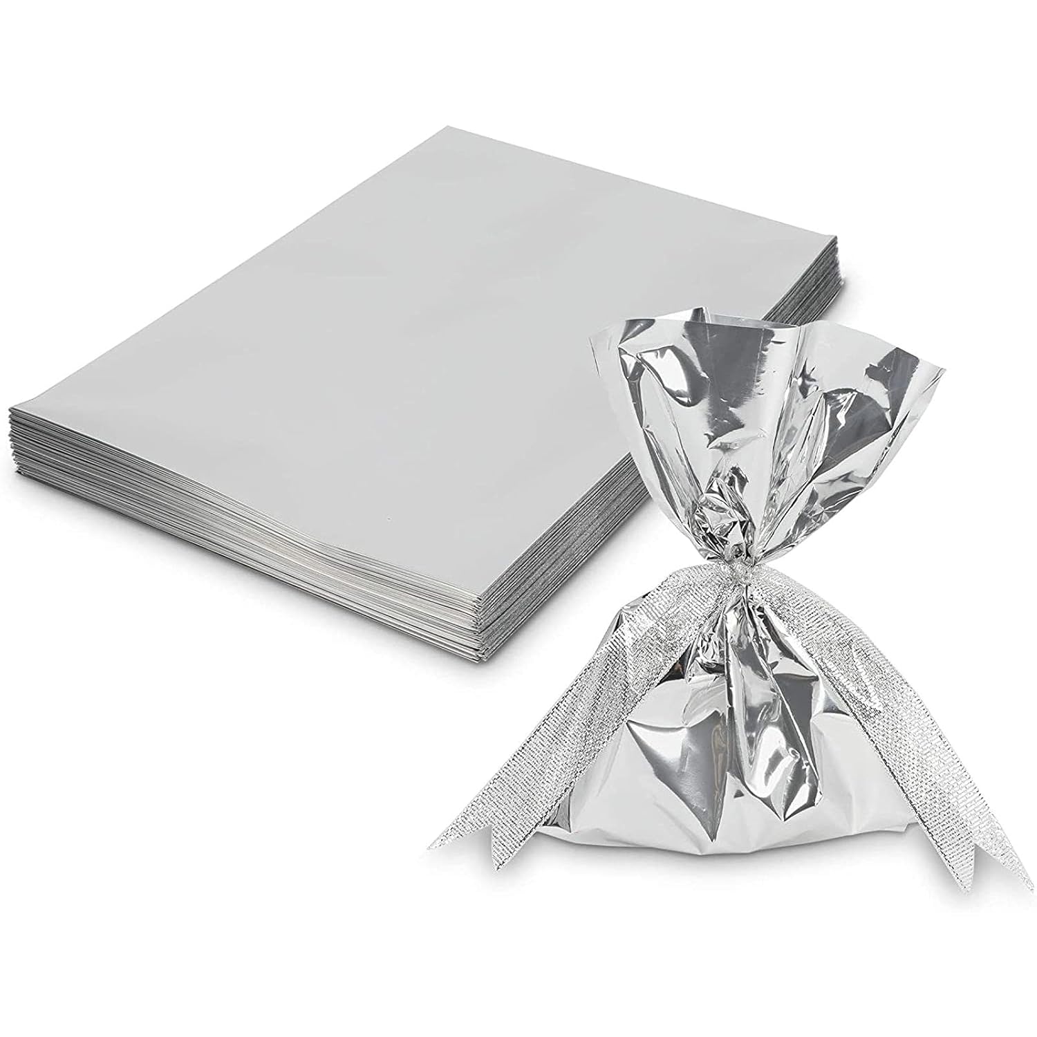 Metallic Silver Gift Bags for Party Favors (6 x 8 Inches, 100 Pack