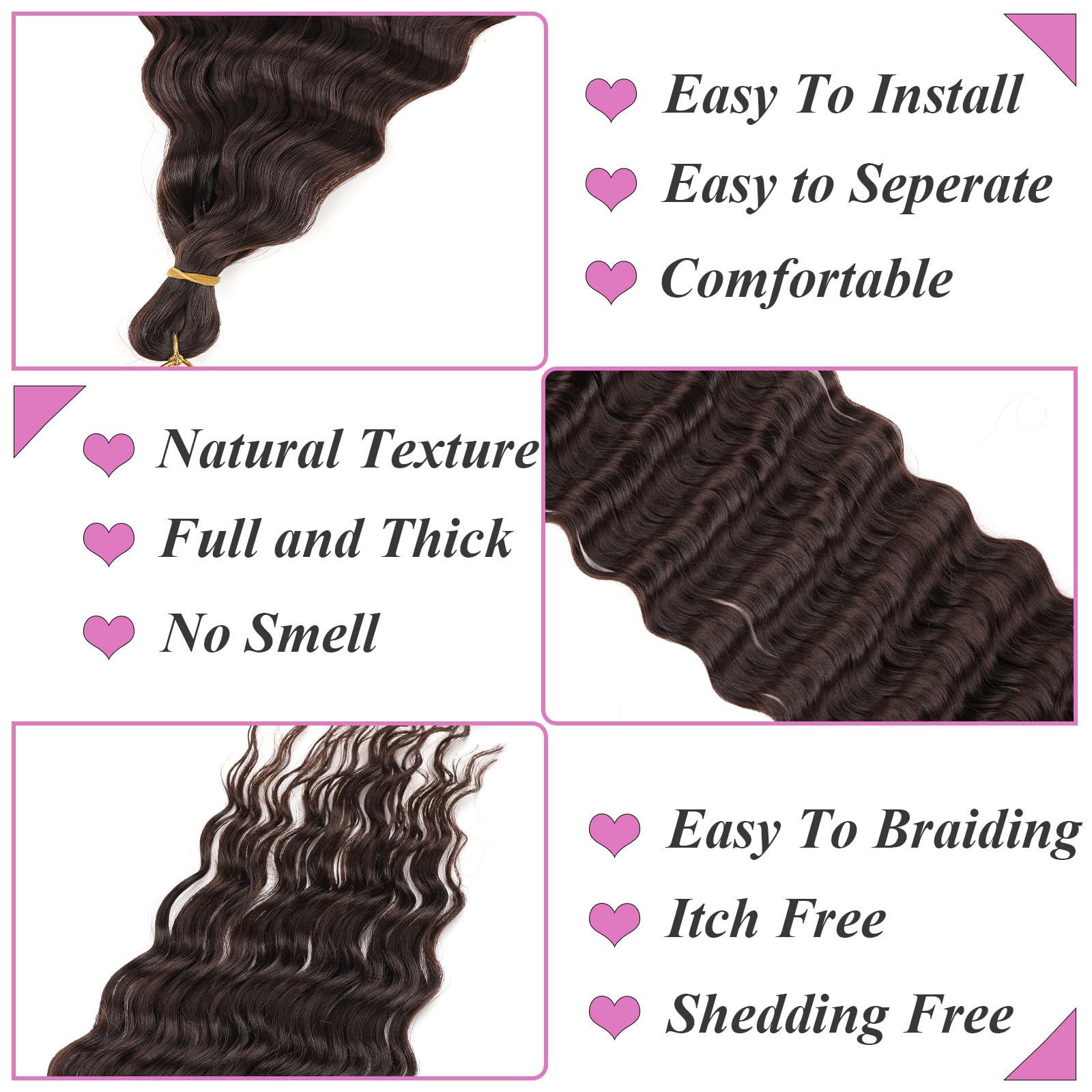 Samtress 30 Inch Ocean Wave Twist Crochet Bradis 7 Packs Deep Wave Crochet Hair Extensions for Boho Box Braids Natural Black Long Curly Hair Synthetic for Women (#Black) - Image 3