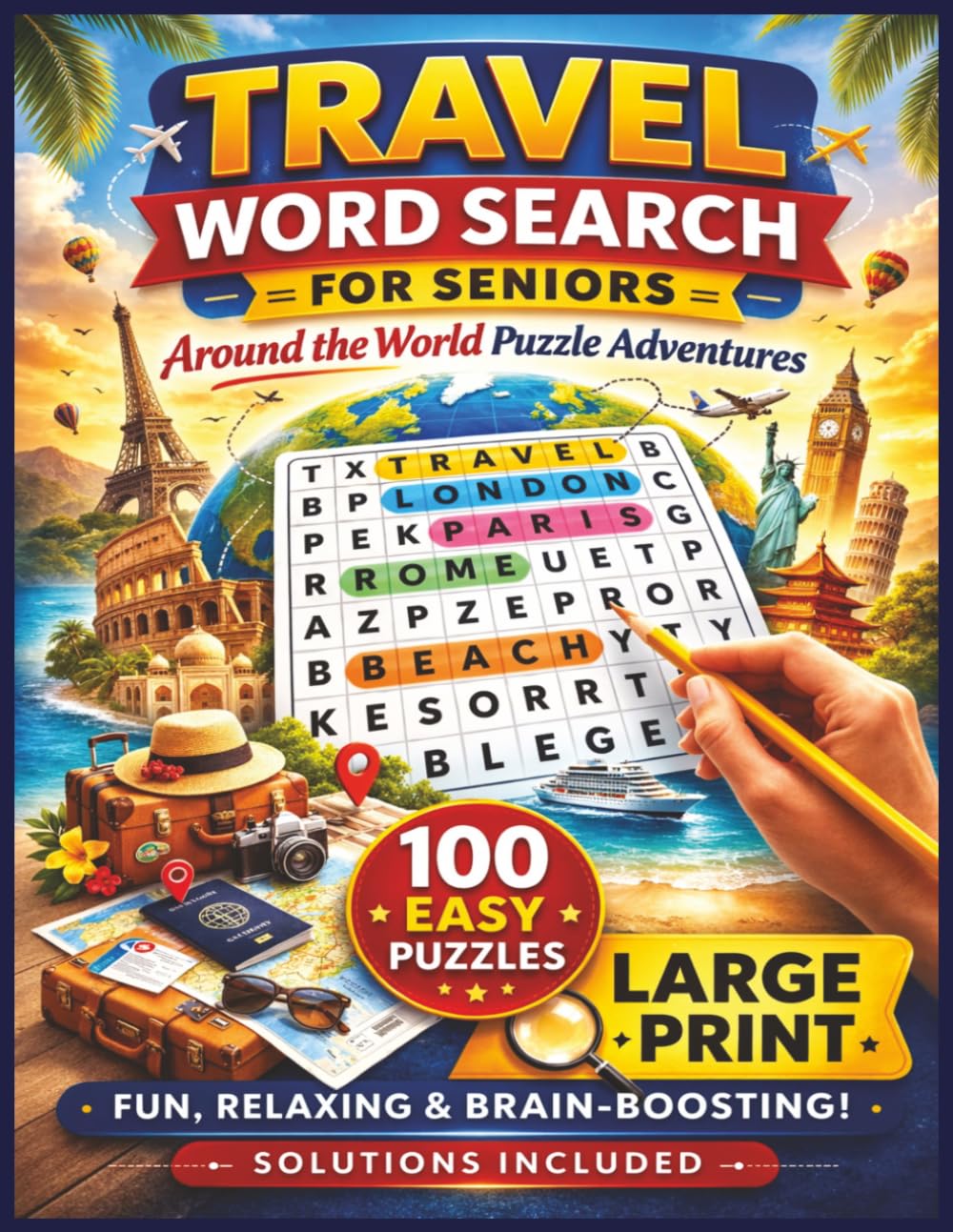 Large Print Travel Word Search for Seniors: 100 Around the World Puzzle Adventures in Large Print with Solutions (Senior Puzzle Series)