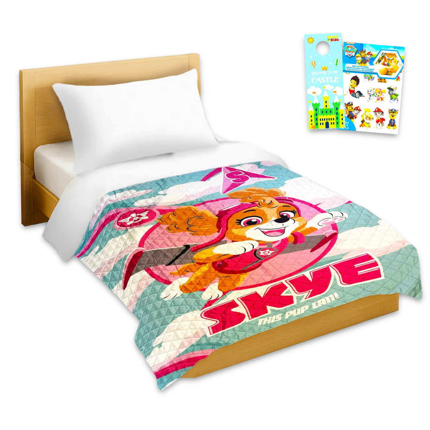 Ensemble de couvre-lit matelassé Skye Paw Patrol et stickers pour cadeau enfant