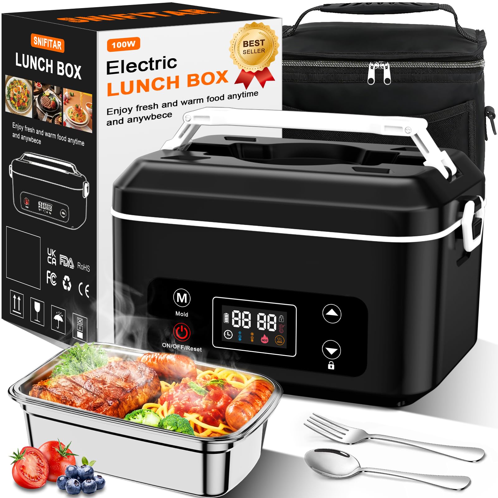 Cordless Electric Heated Lunch Box Pro 24000mah Heated Lunch Box Battery Powered 1 2L Portable Food Heater-3D-5 Side