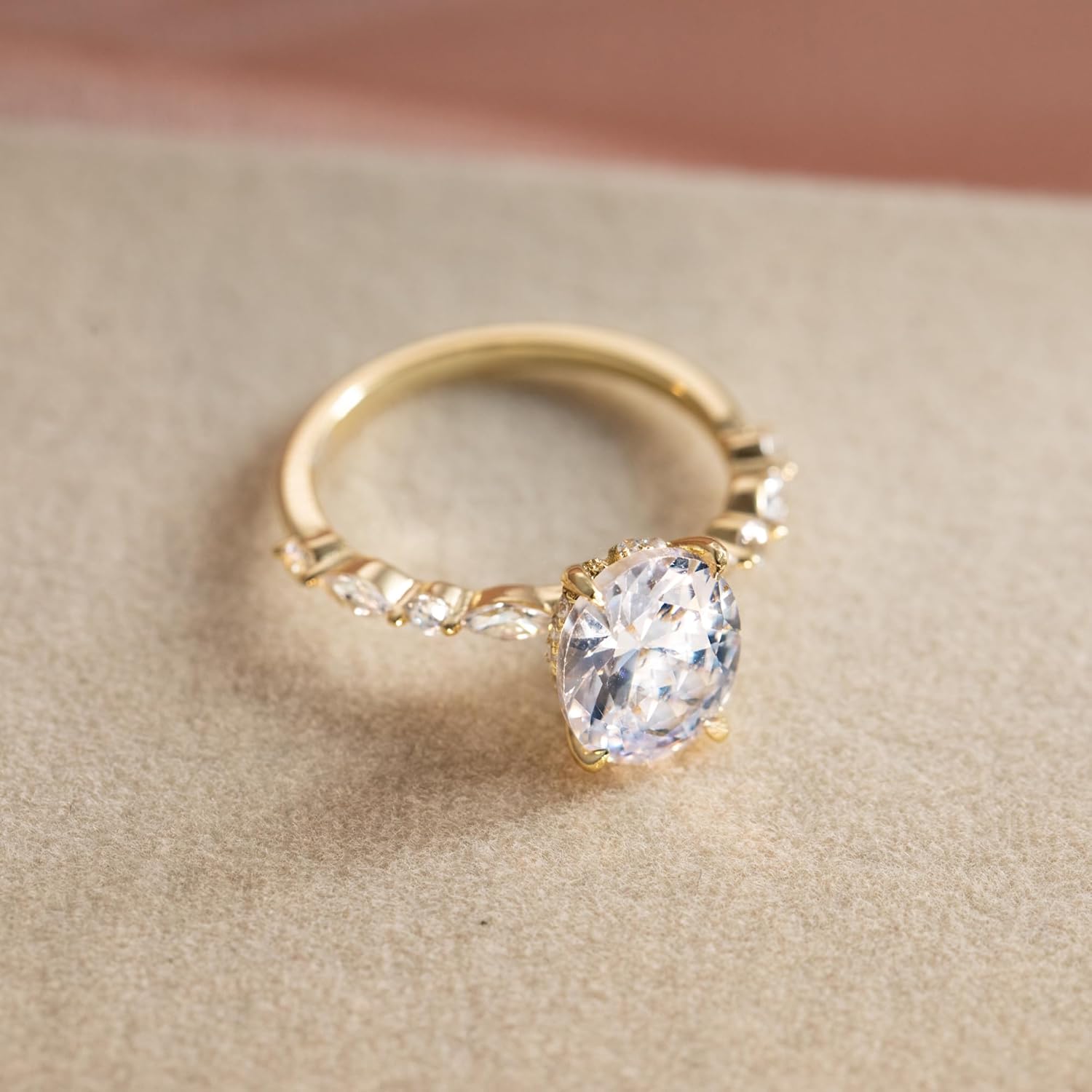 Oval Engagement Ring 14K Gold Plated 925 Sterling Silver 3ct Oval Cut Cubic Zirconia CZ Promise Wedding Band for Her Size 5-9