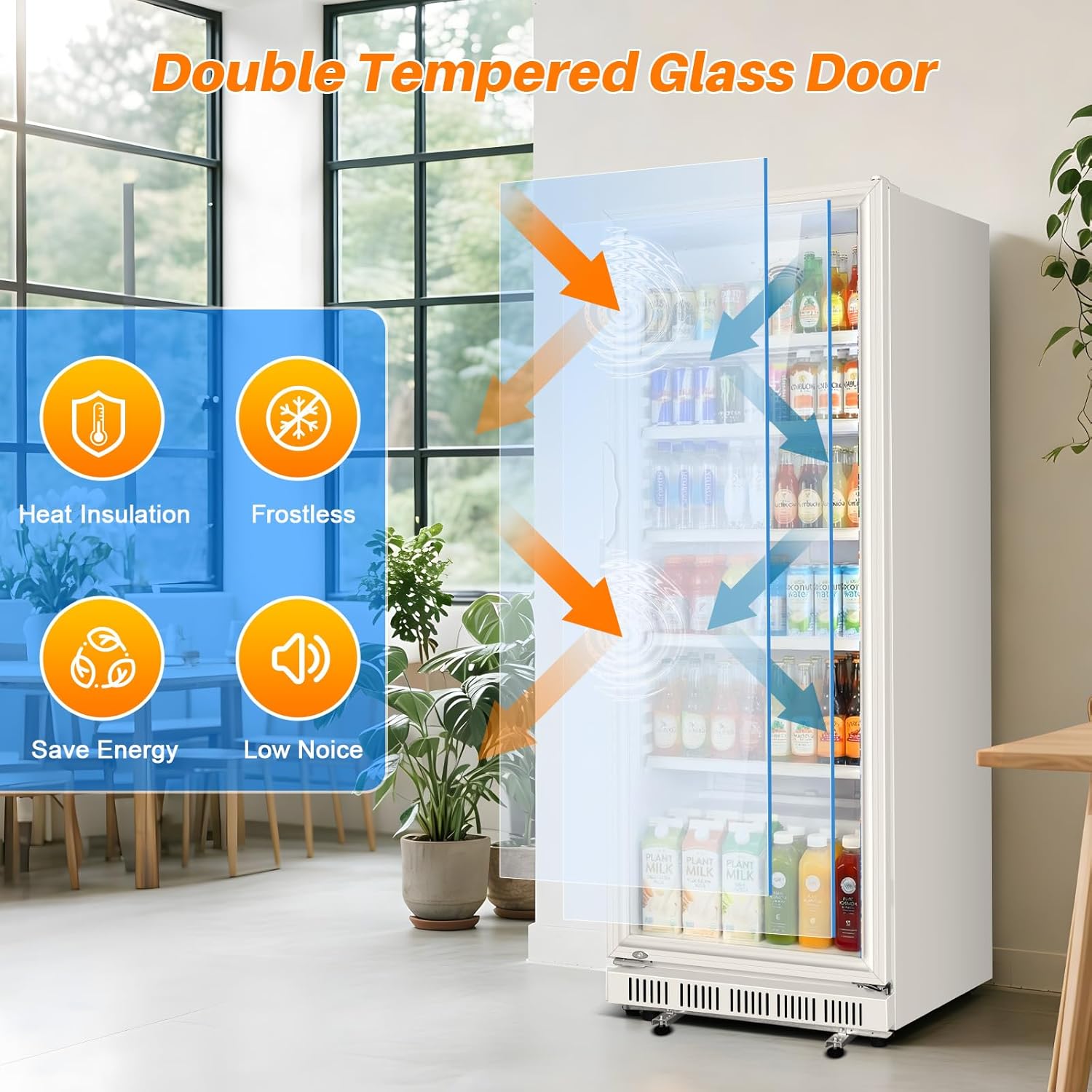 Velivi Commercial Beverage Refrigerator, 24.5" Glass Door Display Fridge, 15 Cu.Ft Beverage Cooler with 5 Adjustable Shelves, Auto Rebound Door, Low Noise, for Shops, Restaurants & Bars WHITE