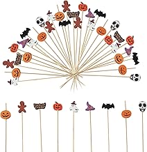 JEKUGOT 100 Pcs Halloween Cocktail Sticks, Wooden Cocktail Swizzle Picks, 12cm Halloween Party Food Garnish Skewers, for Children's Halloween Party, Trick or Treat, Halloween Night