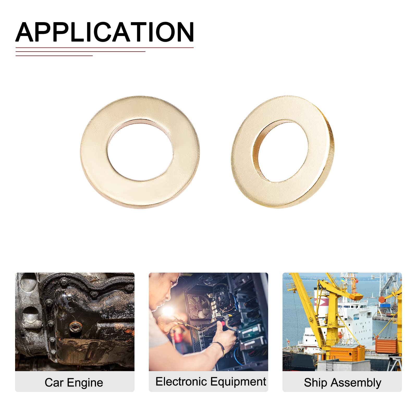 DTGN 16.5mmx30mmx3mm(IDxODxT) Flat Brass Sealing Washers - 10Pack - Good for Industrial Machinery M16 Screws - Brass Flat Ring Gaskets - Image 4