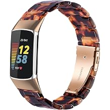 Wongeto Resin Bands Compatible for Fitbit Charge 6 /Charge 5 Band,Women Men Resin Replacement Wristband Strap Blacelet for Charge 5 / Charge 6 Advanced Fitness Tracker Rose Gold+Tortoise