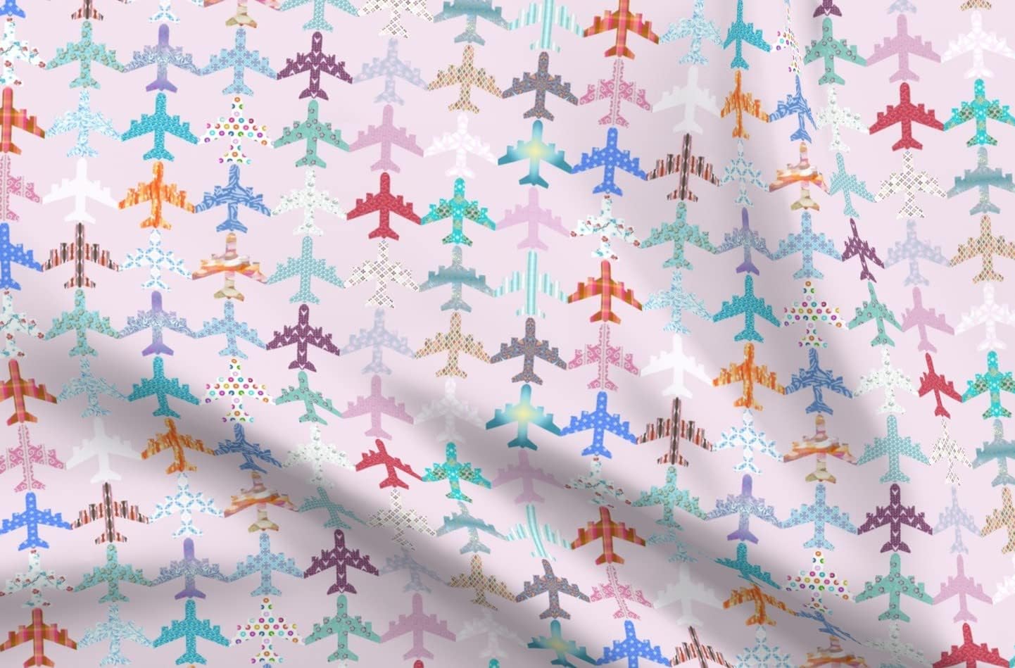 Spoonflower Fabric - Fly Pink Girl Airplane Nursery Sky Plane Printed on Upholstery Velvet Fabric Fat Quarter - Upholstery Home Decor Bottomweight Apparel