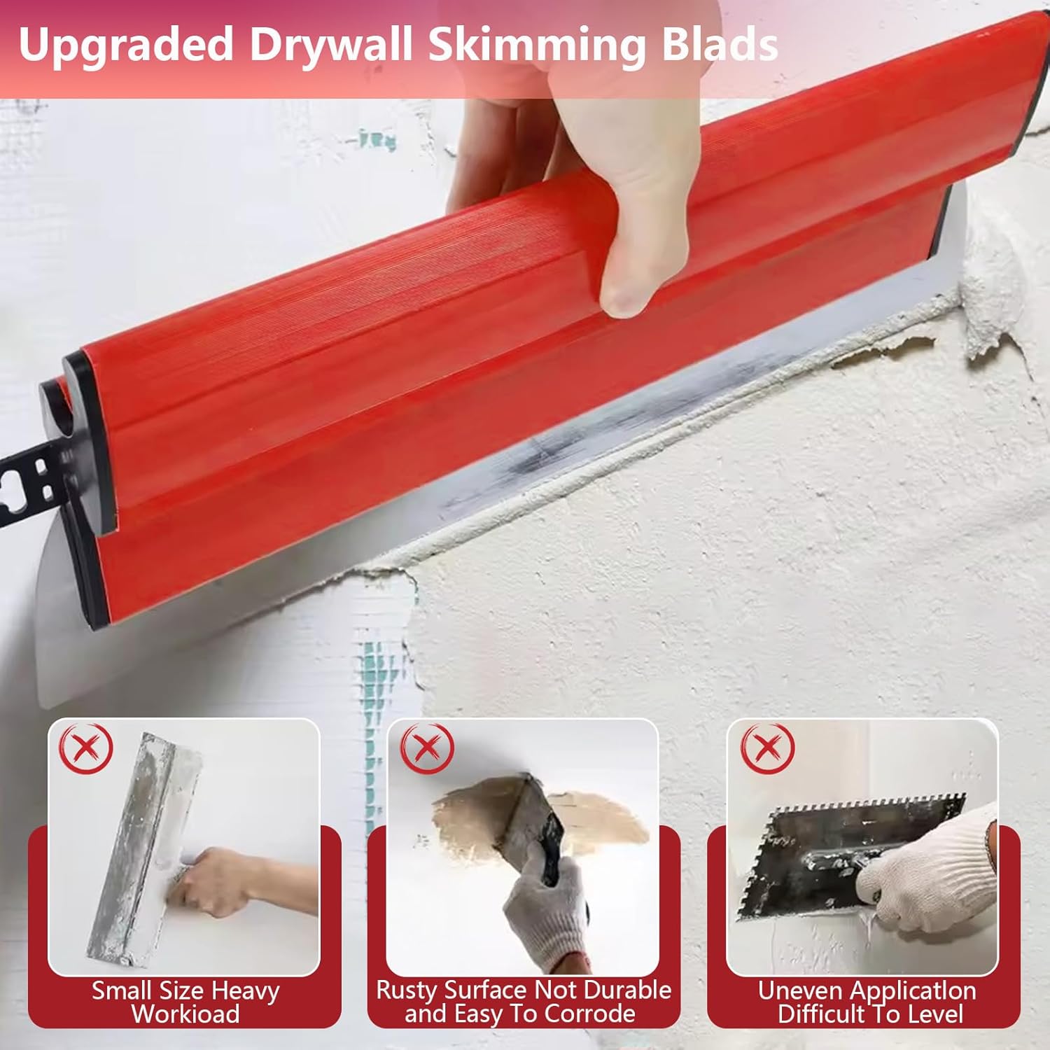 3Set Drywall Skimming Blade 10/16/24inch Skimming Blade with 0.35mm Precision Blade Stainless Steel Skim Coating Tool For Gyprock, Drywall And Wall-Boardrd, Ergonomically Designed Grip