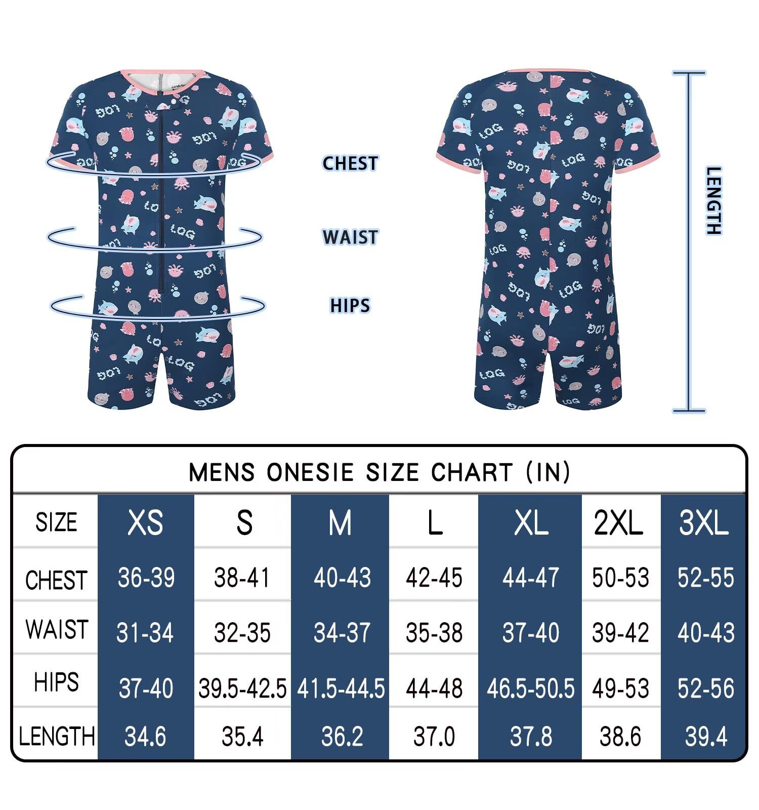 Landofgenie Body pour Adultes Homme - Pyjama Intégral à Manches Courtes avec Boutons d'Entrejambe, Coton Onesie