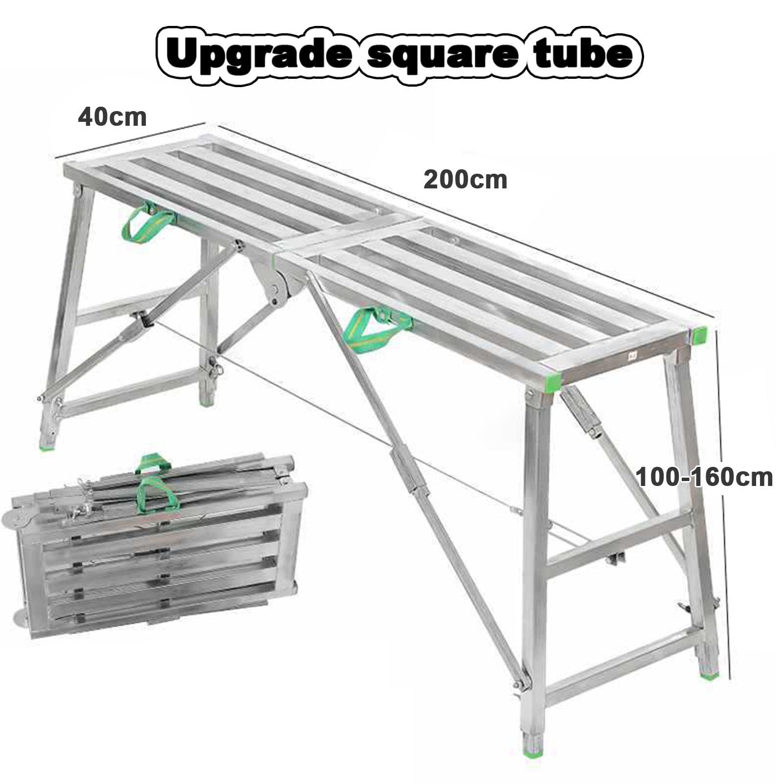 Equipo de andamio multipropósito Plataforma de trabajo ajustable Portable Plegable Plegable Torre Torre Banco de trabajo de la escalera para lavar vehículos, ventanas de limpieza, bricolaje,200cm