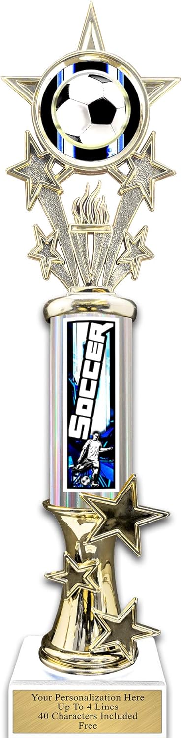 17" Action Matrix Soccer Silver Flute Column Trophy, Custom Soccer Trophies with Personalized Engraving - WWH103CS-SCAMB