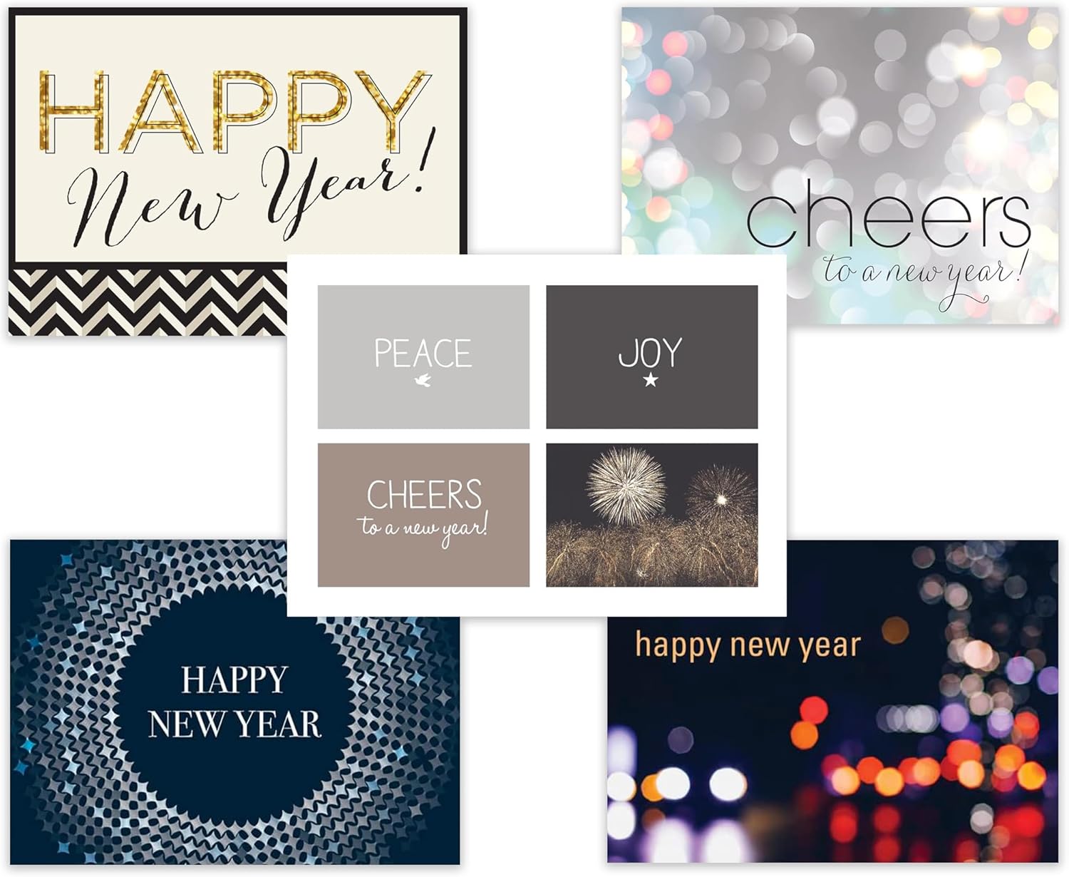 Happy New Years Cards with Silver Foil Envelopes for Business & Family (25 Pack - Variety) Bulk Greeting Card 2026 New Year Set (5x7 inch) Office, Work Employees & Clients (VP1506) Made in USA