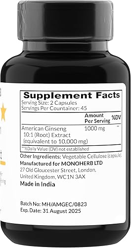 Miniatura 2 de Extracto de Ginseng Americano 1000 mg - 90 Cápsulas Vegetarianas