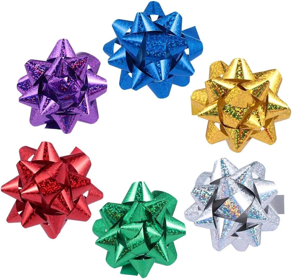 50Pcs Mini Christmas Gift Bows - 1" Metallic Star Self-Adhesive Wrapping Accents, Vibrant All-Occasion Bows for Presents/Crafts/Party Decor, Holiday and Valentine's Day Essentials (Mixed Colors) - Image 2