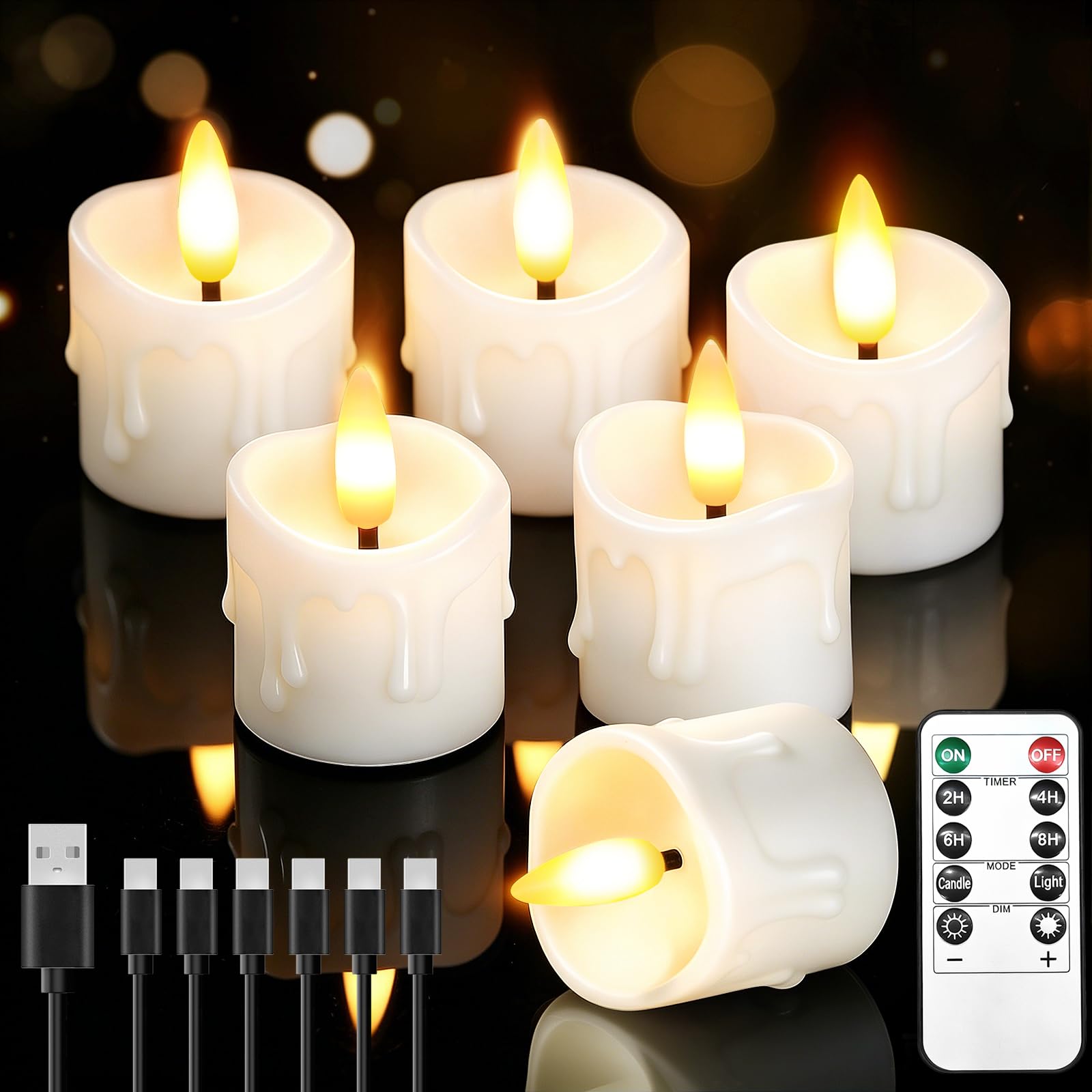 6 Pack Small Rechargeable Flameless Candles With Remote Timer（White） — image 1