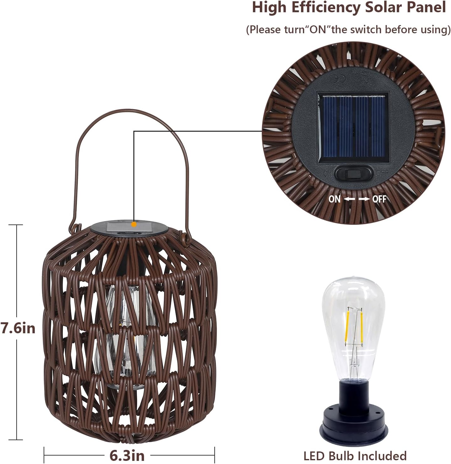 Rattan Outdoor Solar Lanterns, Solar Lights Outdoor Waterproof, 2 Pack Outside Table Lamp, Gardening Lantern Lights Gifts for Women, Hanging Lantern for Yard, Patio, Tree, Tabletop Decoration (Coffee)