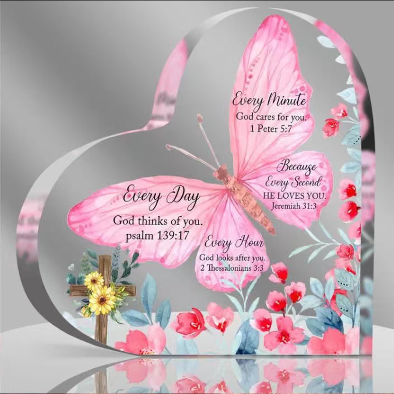 Christian Gifts for Women - SUOXU Pink Inspirational Decor Pray Over It Bible Verse Wall Art,10x10cm Home Office Desk Accessories Decor Sign