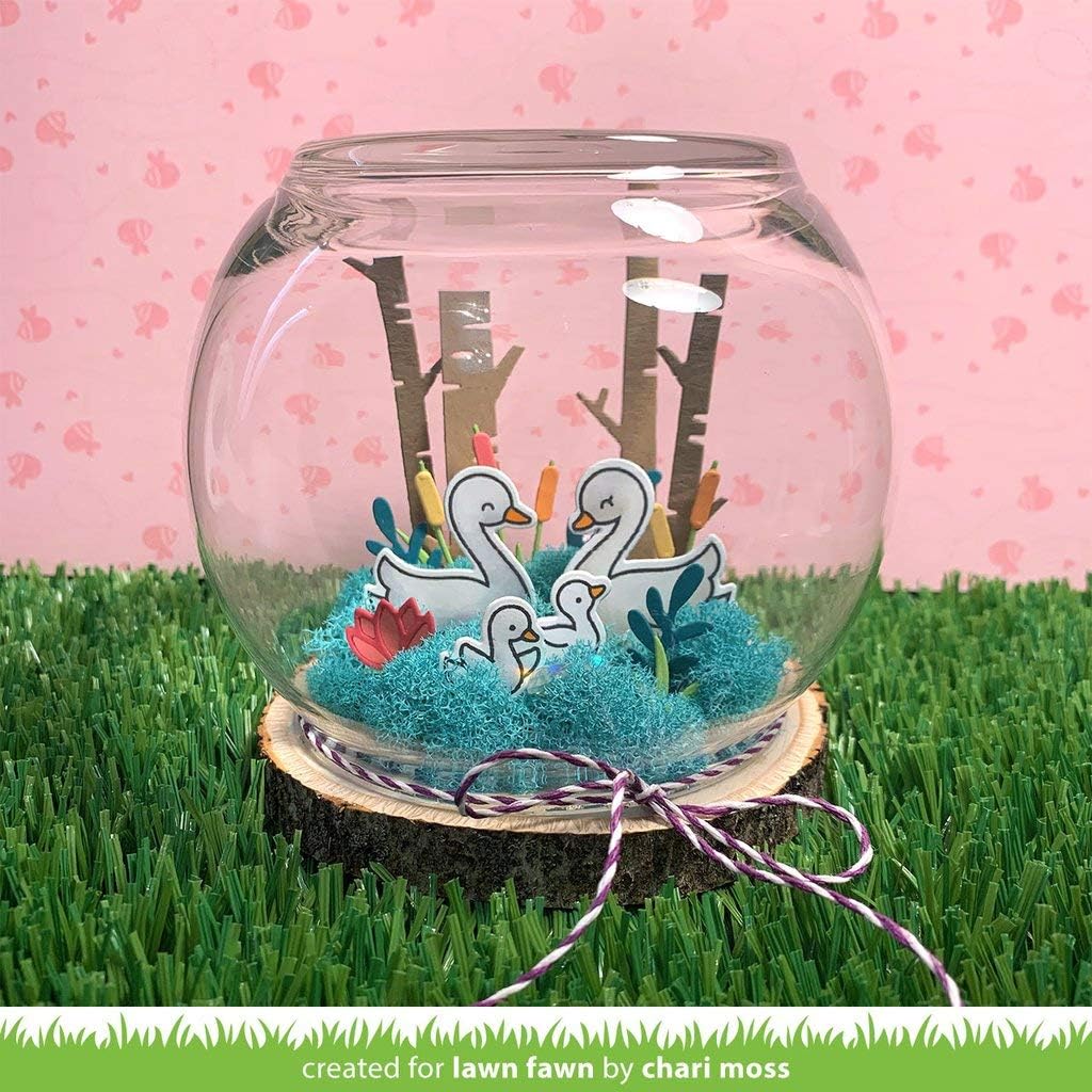 Lawn Fawn Swan Soiree 4”x6” Clear Stamp Set and Coordinating Custom Craft Die Set (LF2219, LF2220), Bundle of 2 Items