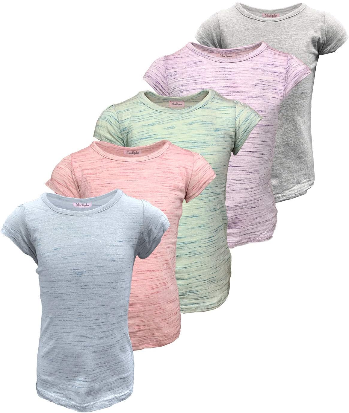 MISS POPULAR 5-Pack Girls Space-Dye Marble T-Shirts, Many Colors Sizes 2T-16 (Combo A, 5/6)