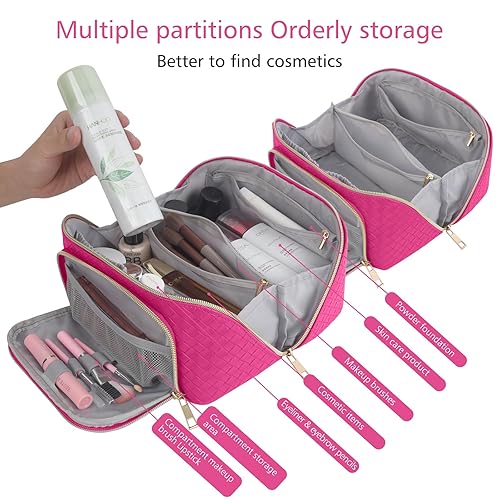 Miniatura 7 de Bolsa de maquillaje  Bolsa de cosméticos de viaje de gran capacidad, bolsa de maquillaje para mujer, bolsa de maquillaje impermeable de piel