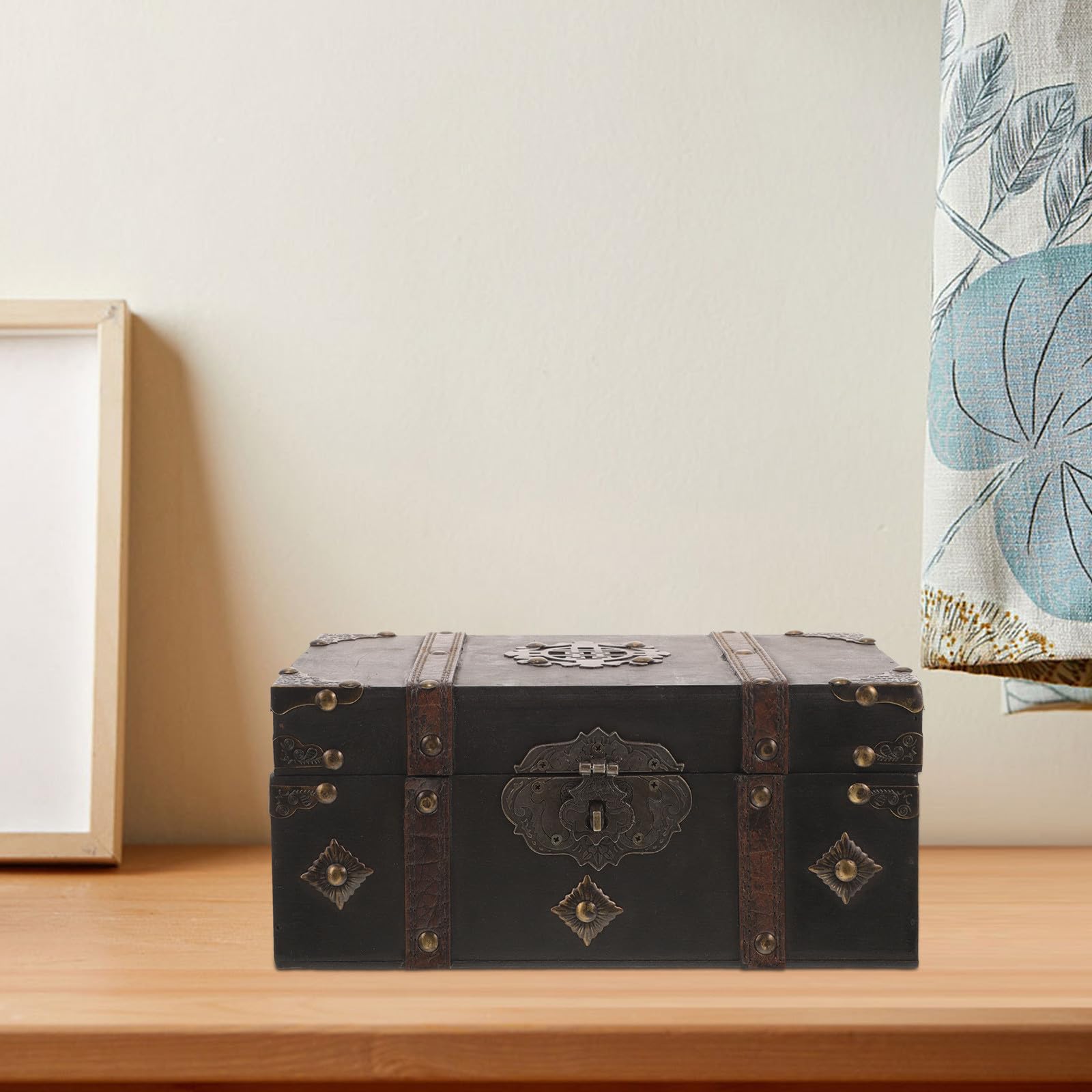 Retro Holzbox Schatzkiste mit Deckel, Aufbewahrungsbox