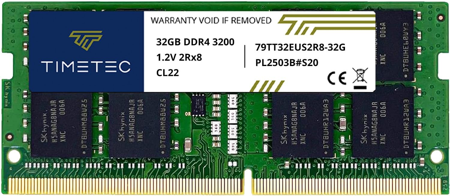 Timetec Hynix IC 32GB DDR4 3200MHz PC4-25600 Unbuffered ECC UDIMM 1.2V CL22 2Rx8 Dual Rank 260 Pin SODIMM Memory RAM Module Upgrade (32GB)