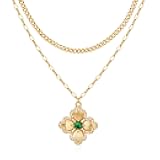 VACRONA Layered Gold Necklaces for Women 14K Gold Plated Stackable Dainty Necklace Cubic Zirconia Clover Floral Pendant Necklace Simple Chain Necklace Set Jewelry Gift for Women