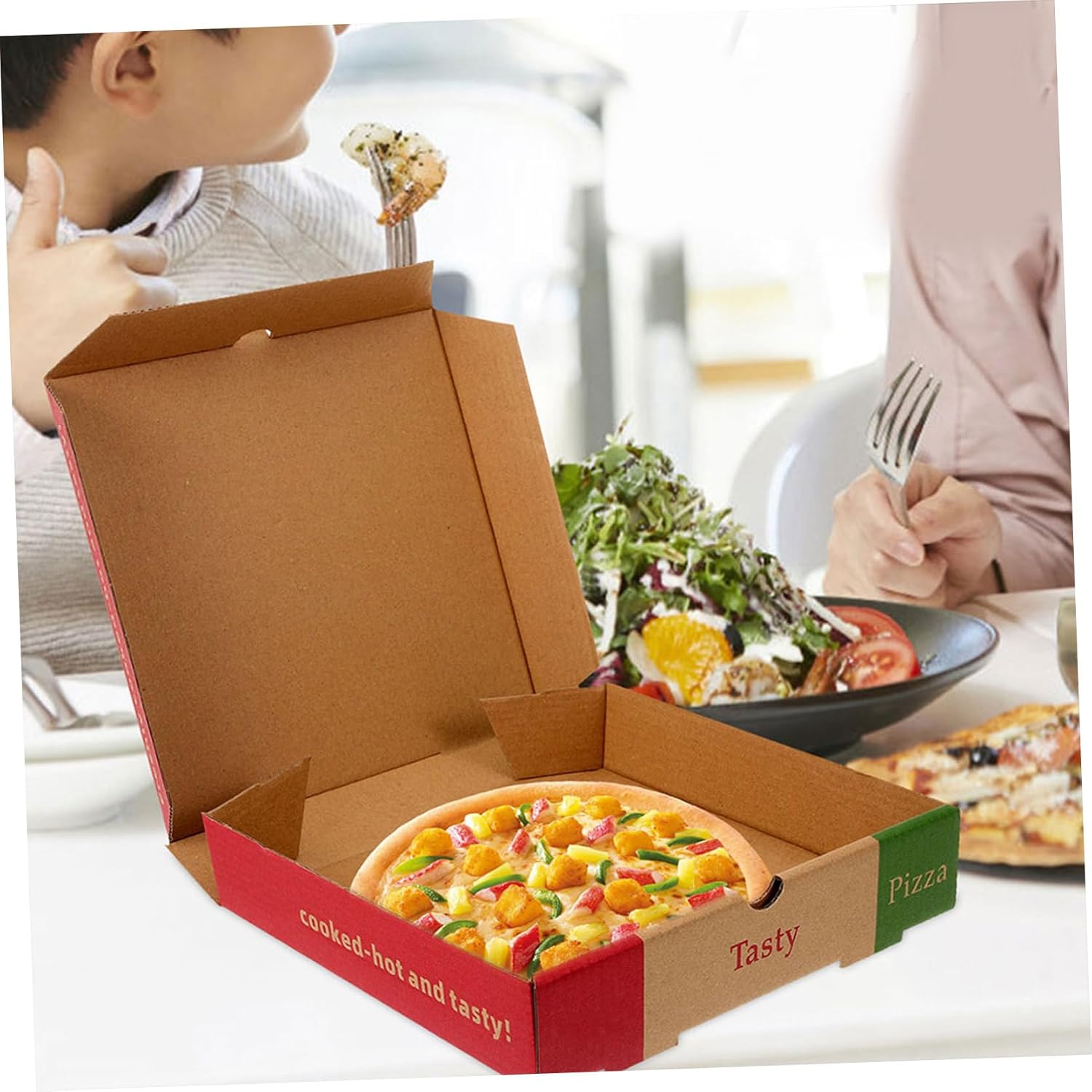 KOMBIUDA 10pcs 7-inch Paper Pizza Boxes Thickened Foldable Cardboard Takeout Pizza Containers for Restaurant Use Portable Food Storage Boxes and Party Packaging