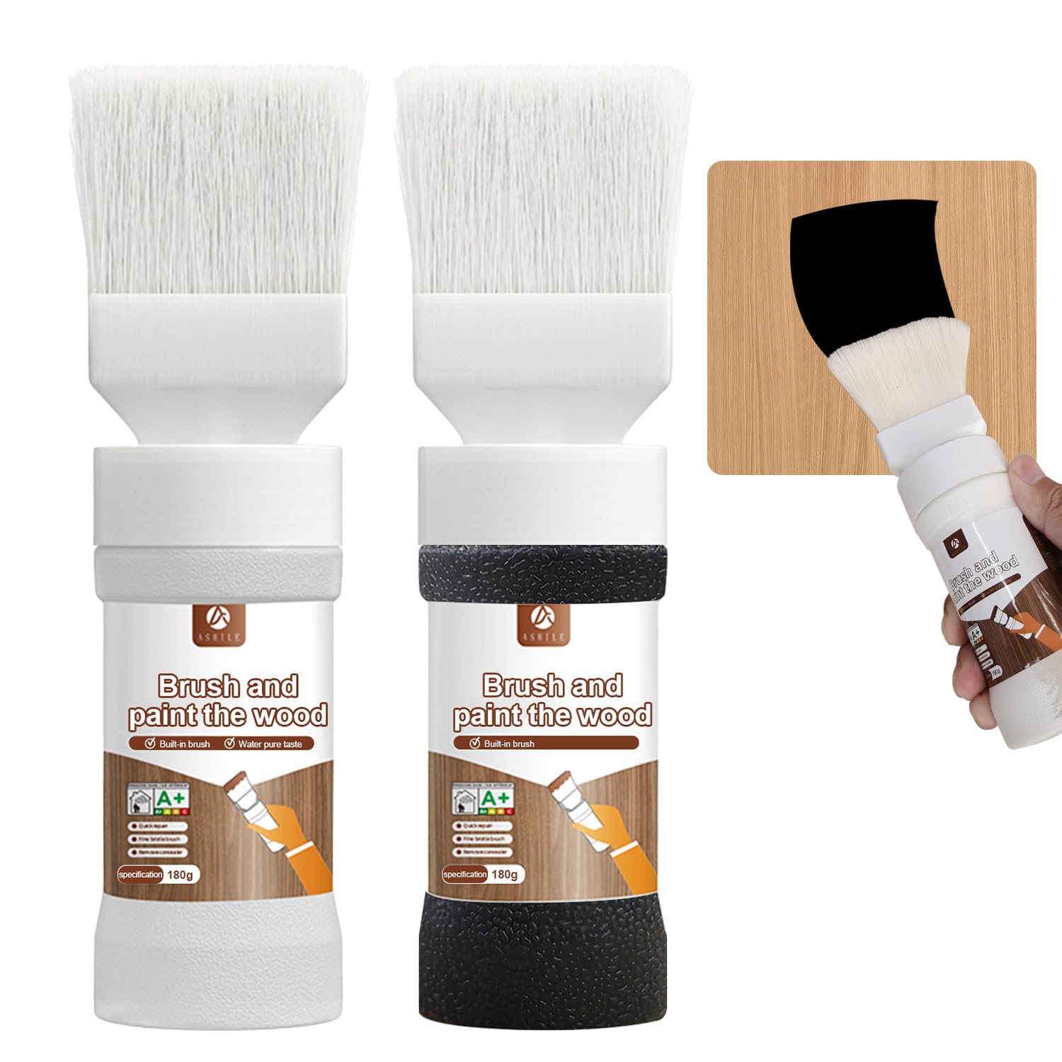 6.35 fl oz Wood Touch-Up Paint for Doors, Cabinets, Furniture | Multi-Surface Scratch Repair | Quick-Drying Formula | Easy Application,White+Black