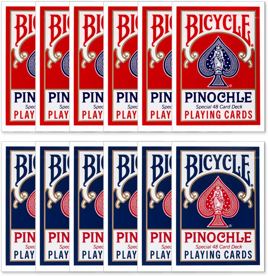 1 Dozen Pinochle Poker Playing Cards - 6 Blue & 6 Red Decks!