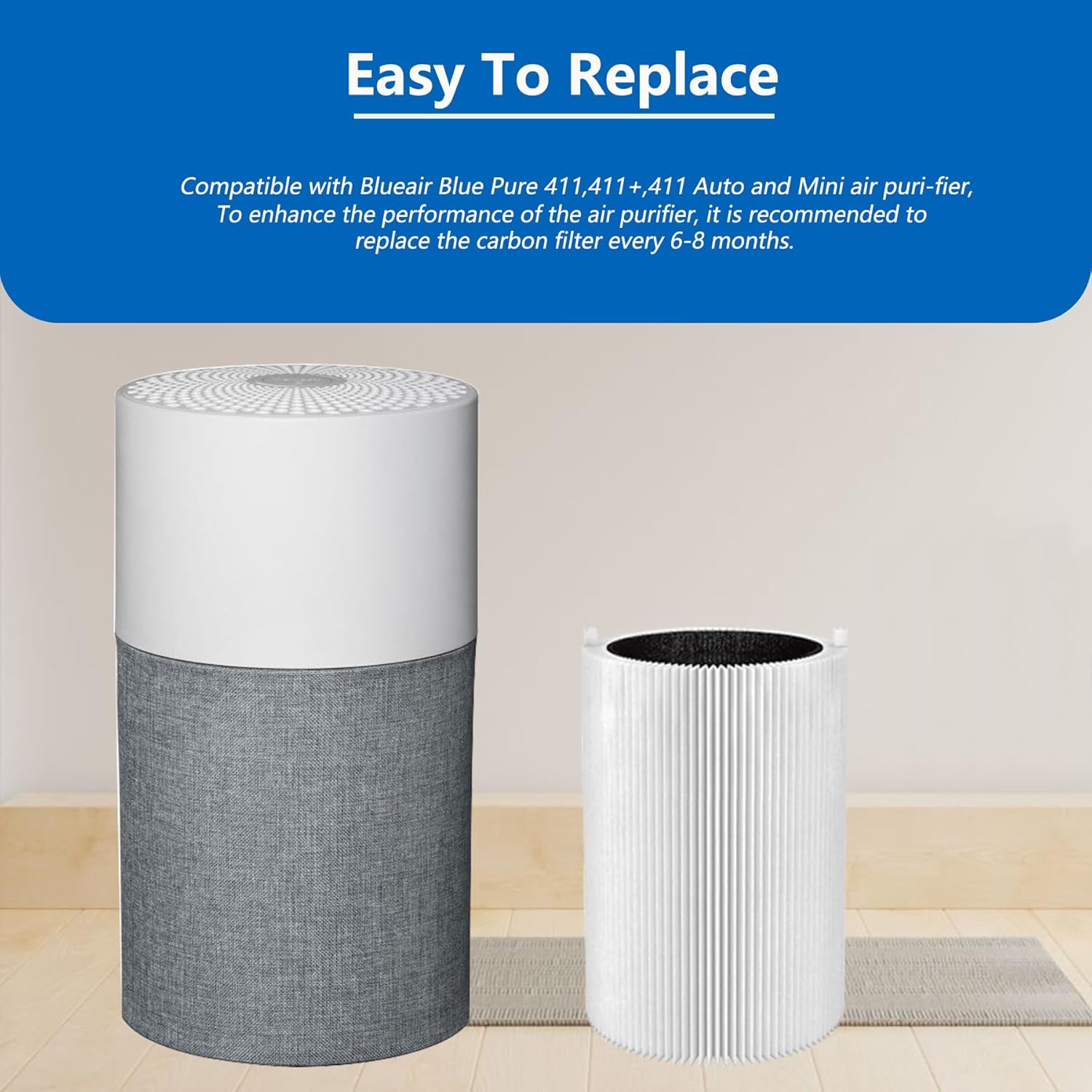 3 Pack Blue Pure 411 Filter Replacement Compatible with Blueair Blue Pure 411 Genuine, 411+, 411 Auto and MINI Air Purifiers, Package Include the 3 Particle and 3 Activated Carbon Filter
