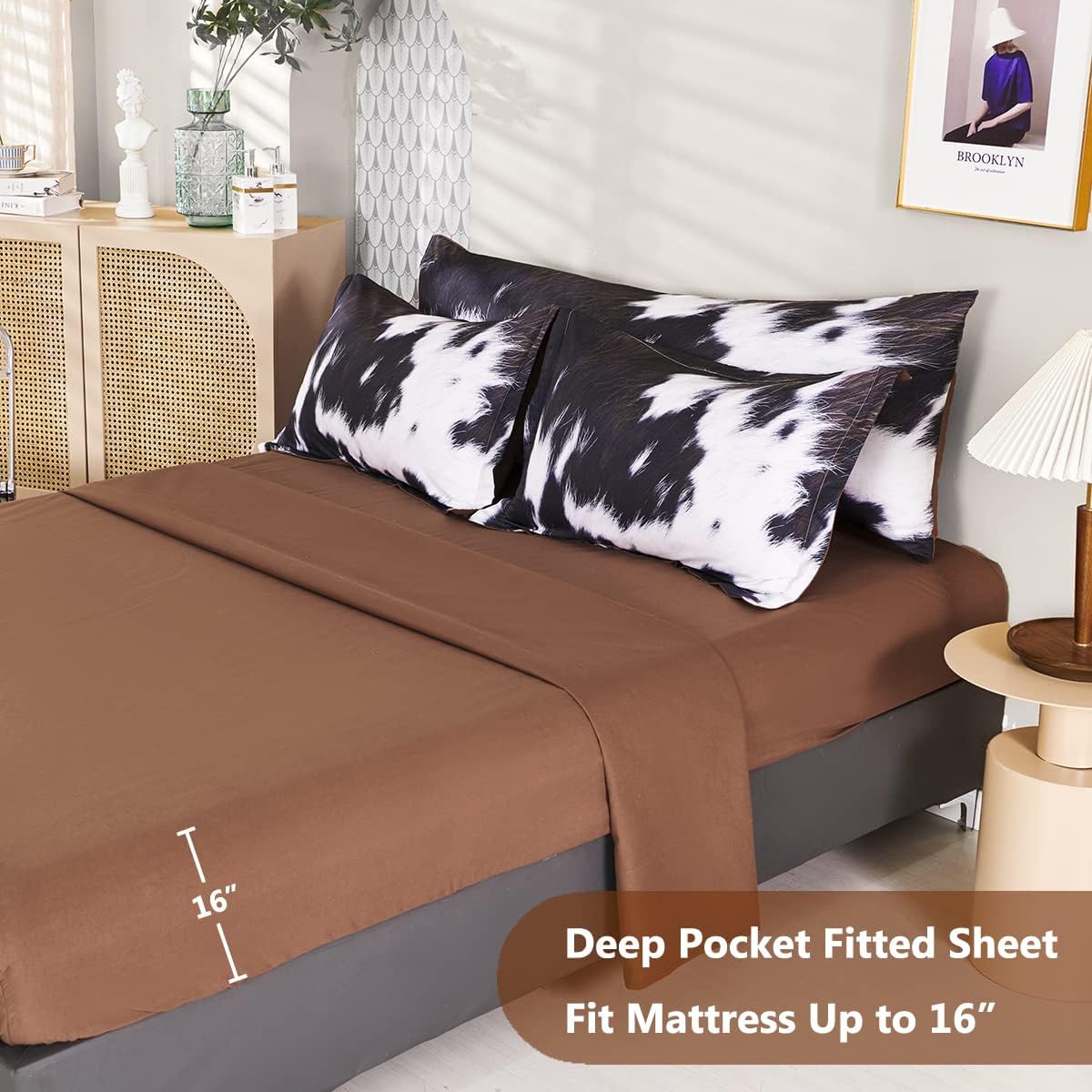 SUCSES Cow Print Comforter Set Queen Size, 8Pcs Cow Fur Print Bed Quilt Set with Comforter and Sheets, Super Soft Farmhouse Style Bed Bedding Sets for Teens Boys - Image 5