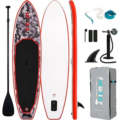 FunWater Inflatable Stand Up Paddle Board with Premium SUP Paddleboard Accessories, Anti-Slip EVA Deck, 11'/10'6'' Paddle Boards for Adults & Youth of All Skill Levels