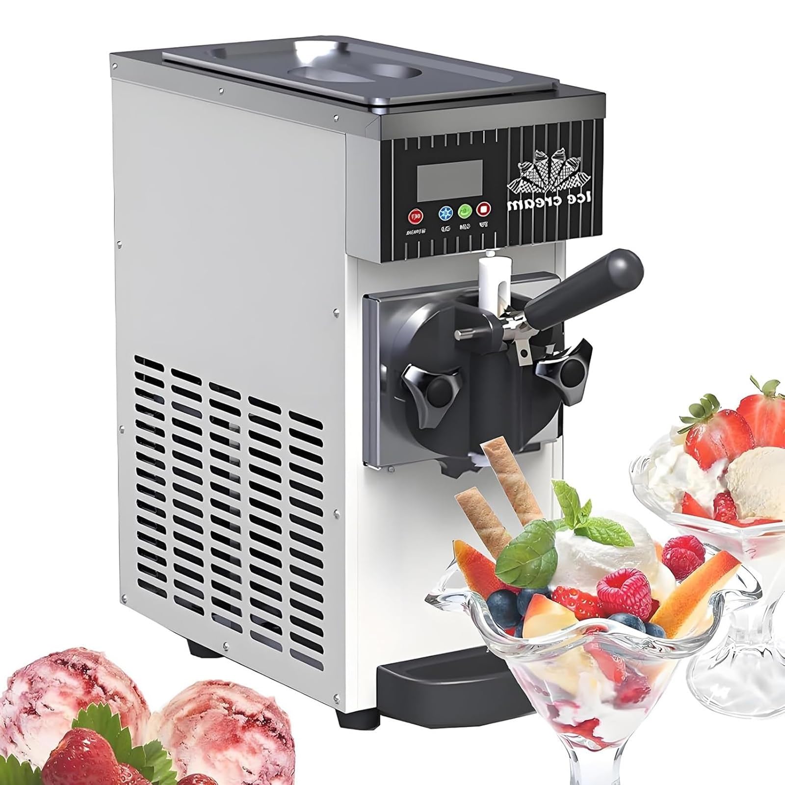 Máquina De Helados Profesional Soft Serve - 450/750W, Capacidad 2.5L/3.5L, Preenfriamiento, Limpieza Automática, Pantalla Táctil LCD, Heladera Comercial Para Heladerías Y Cafeterías(White,450W)