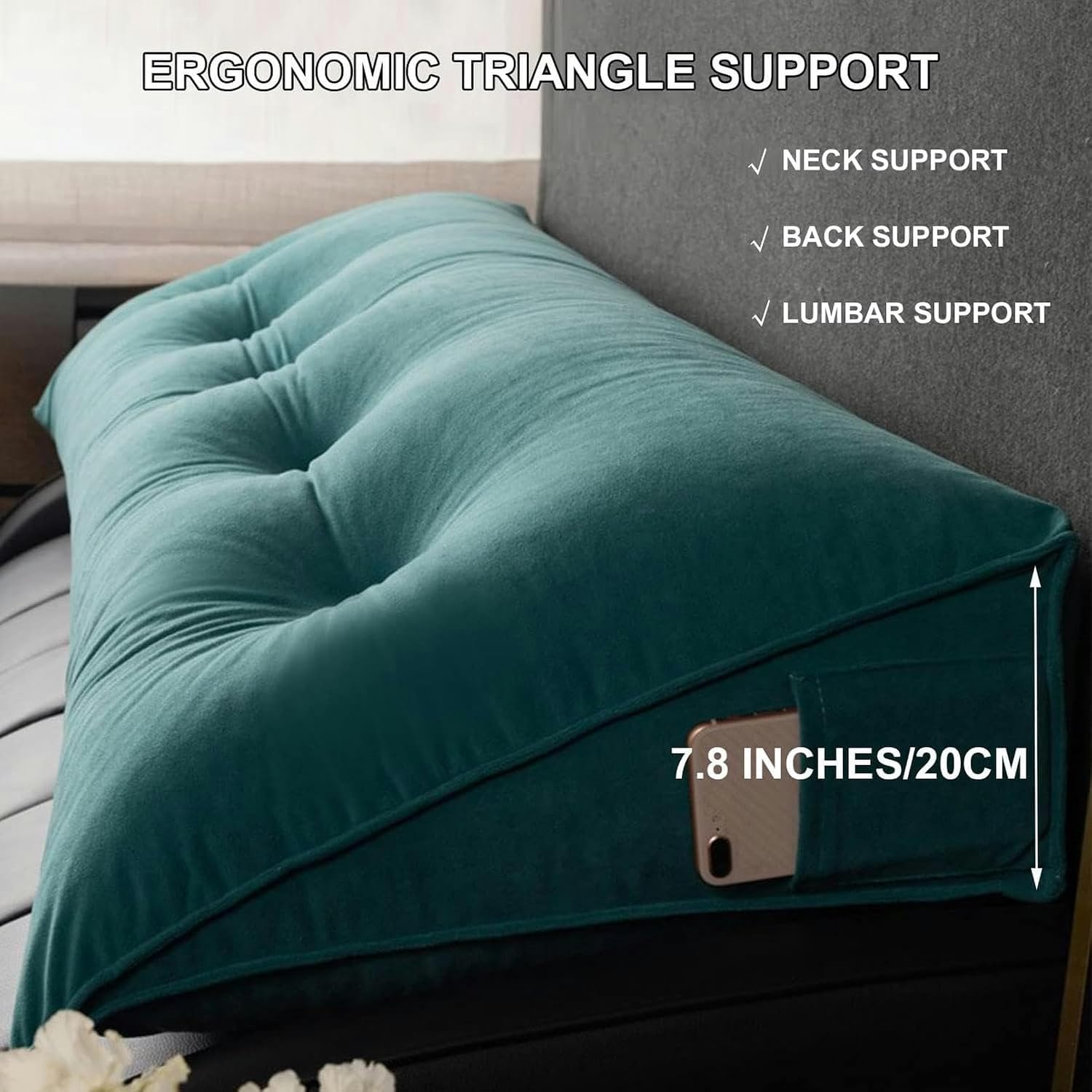 Triangular Headboard Pillow,Solid Color Triangle Cushion Reading Bed Rest Pillow,Large Bolster Wedge Support Removable Pillow for Dorm Daybed Bed