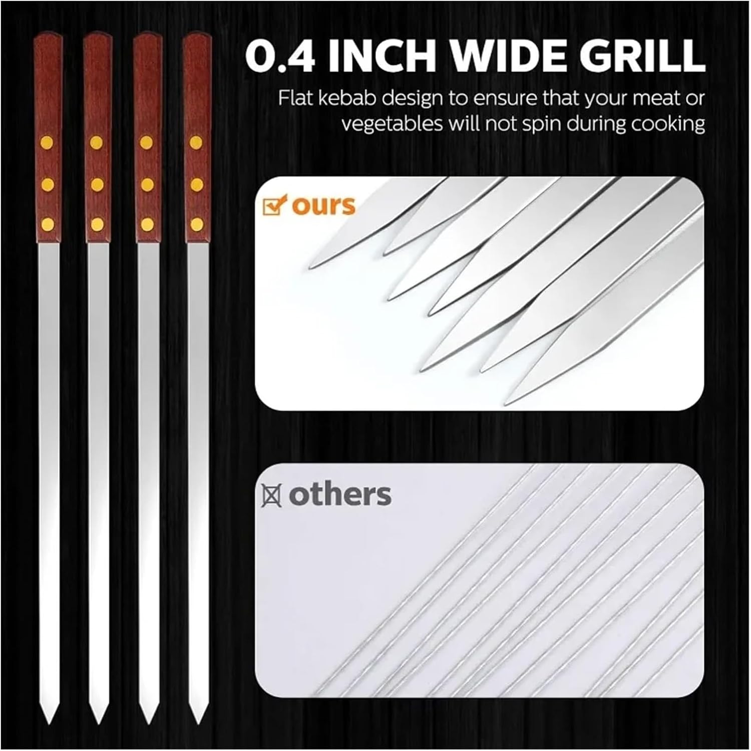 BBQ 1pcs Stainless Steel BBQ Long Skewers with Handle for Shish Kebab Grills Kabobs Grilling Accessories(45cm 1pcs)