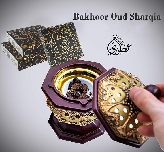 AM Bakhoor Aromatherapy Set - Charcoal Incense Burner with Oud Sharqia Arabic Incense Bricks | Perfect for Meditation and Home Decor