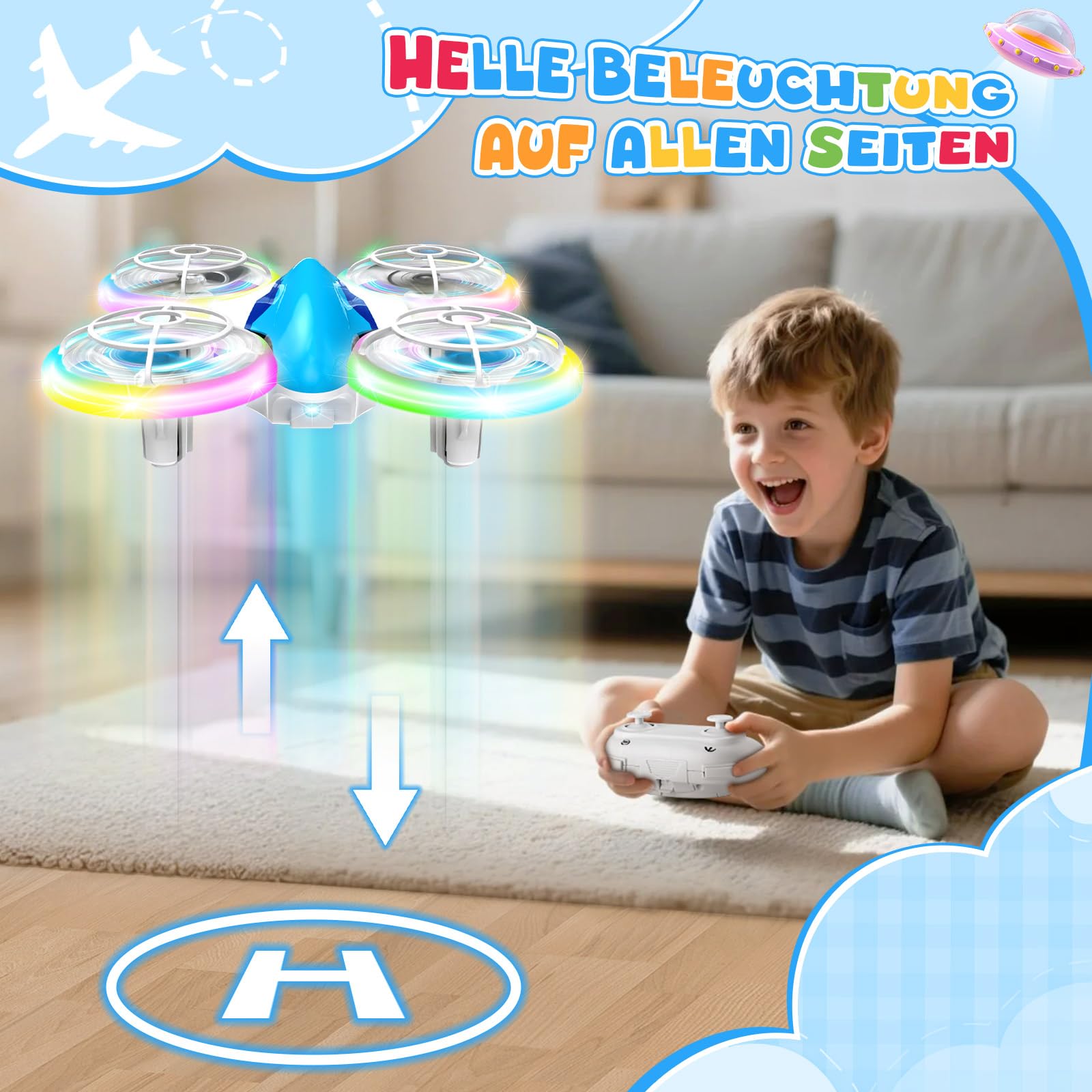 YIKANWEN Dron RC para Niños de 6 a 14 Años con Luces LED, Vuelo en 360° y Aterrizaje con Una Tecla - Juguete de Cuadricóptero para Niños y Niñas