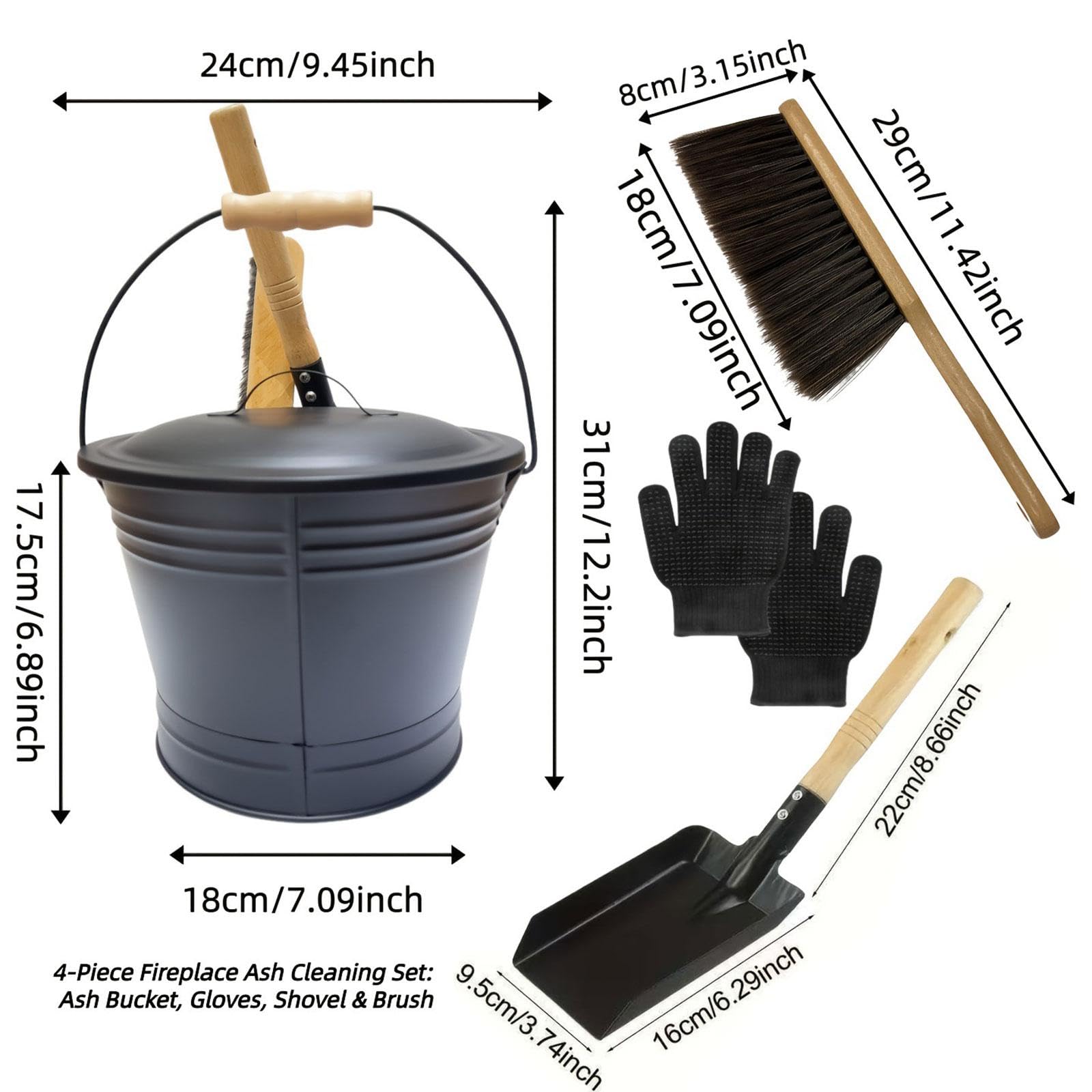 Amazon.co.jp: Fenteer 【4点セット】暖炉灰掃除ツールセット 蓋付き