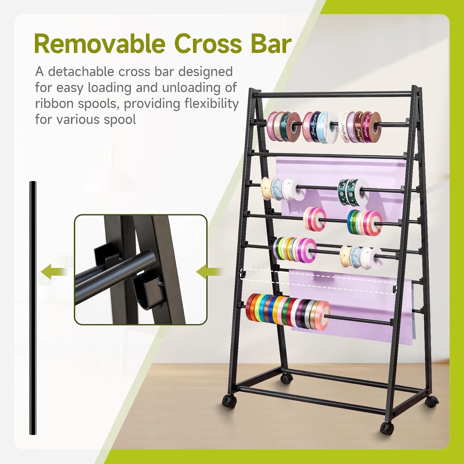 Ribbon Organizer, 15 Tier Metal Wire Spool Rack, Double-Sided Christmas Gift Wrapping Organizer Storage Ribbon Storage Rack for Craft Cake Shop Flower Store,Tie Scarf Rack Belt Towel Holder