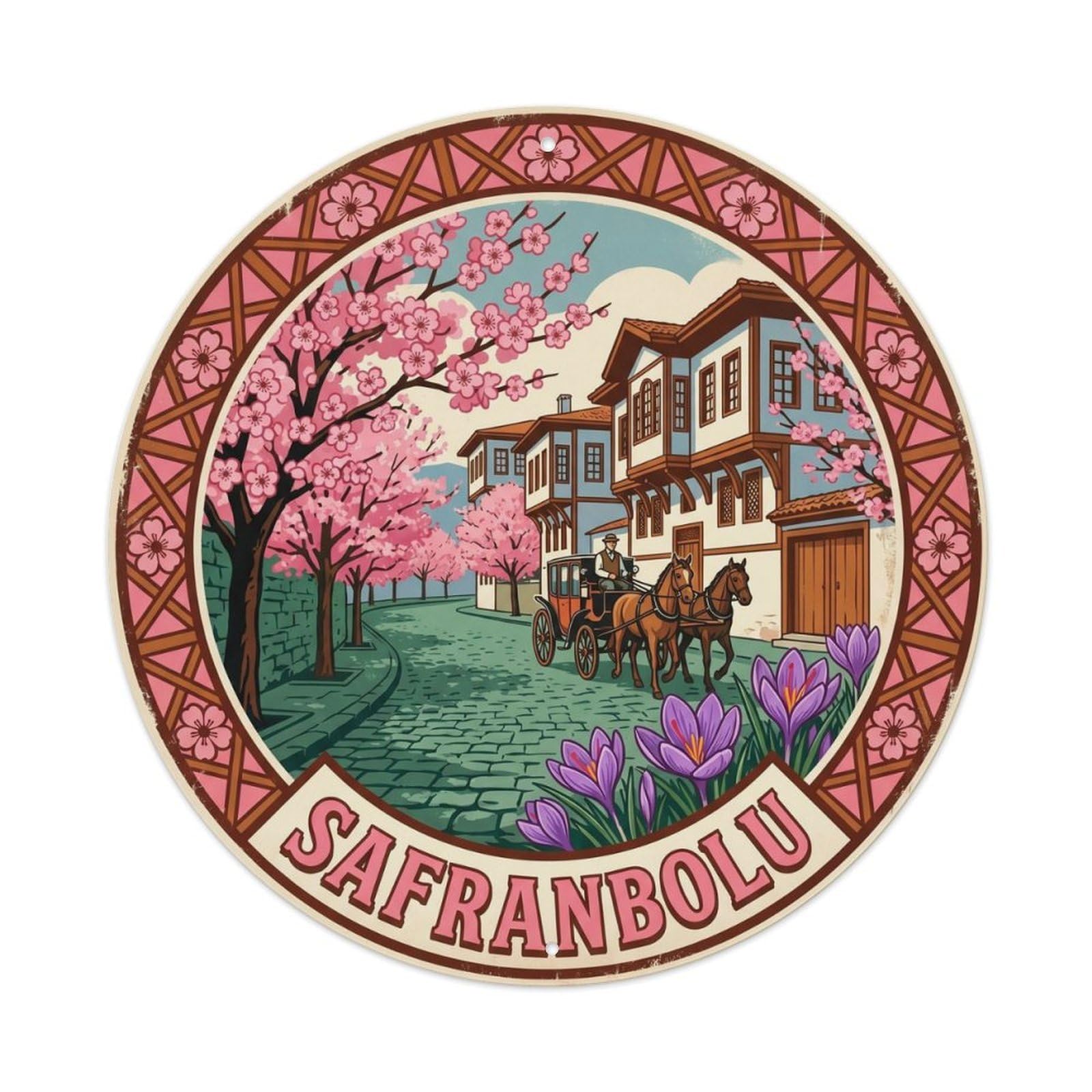 Safranbolu Spring Blossom Travel Turkey Retro Graphic Metal Tin Sign