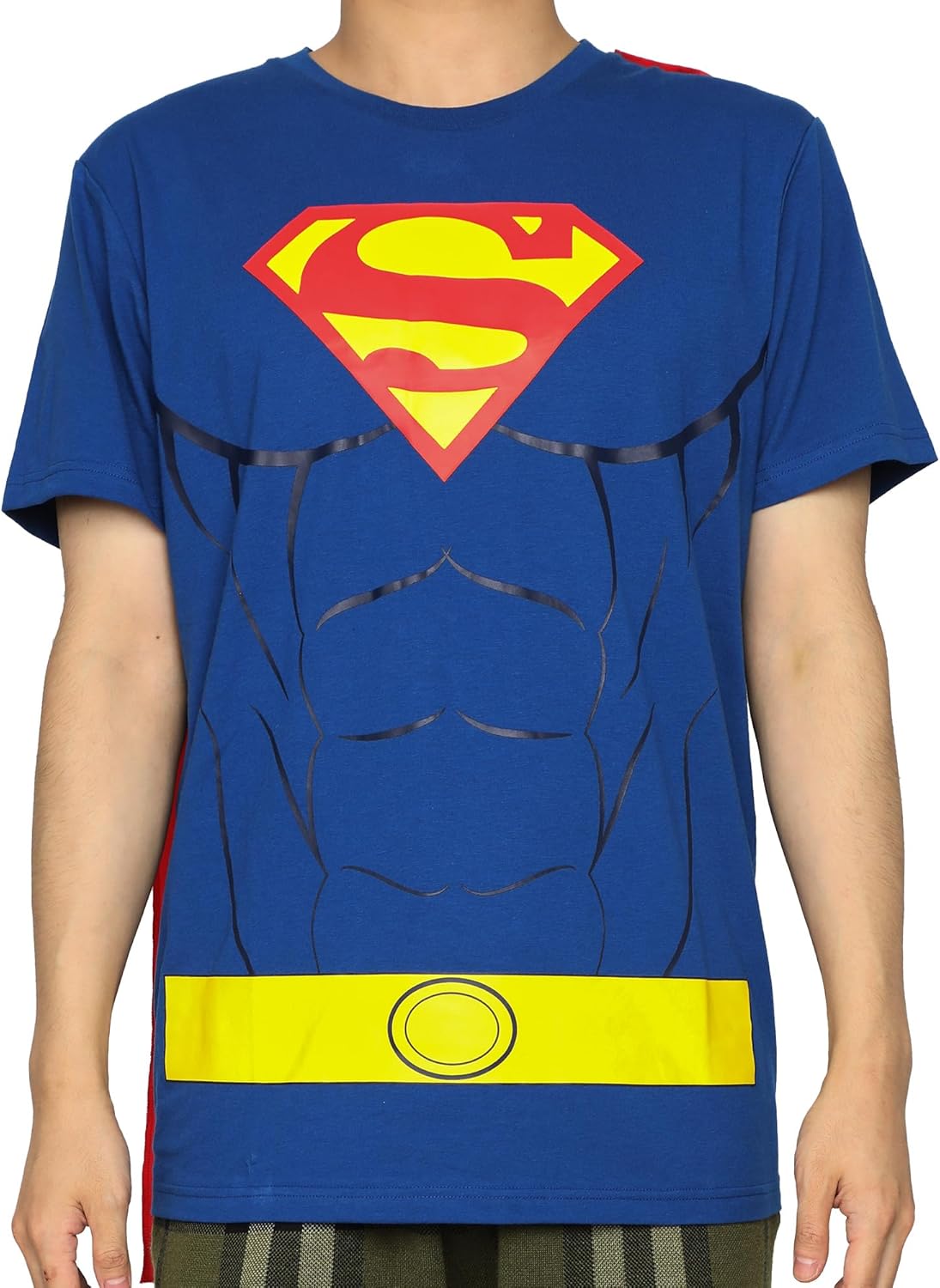 DC Comics Men's Superman Costume S Logo Superman Shirt with Detachable Cape Cosplay Tee