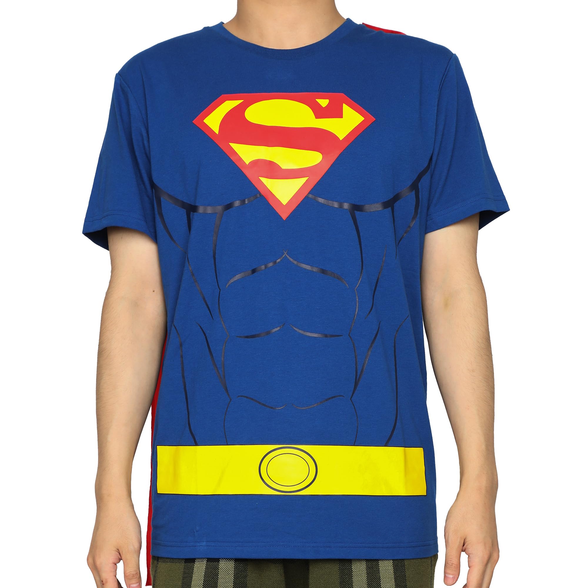 DC Comics Men's Superman Costume S Logo Superman Shirt with Detachable Cape Cosplay Tee