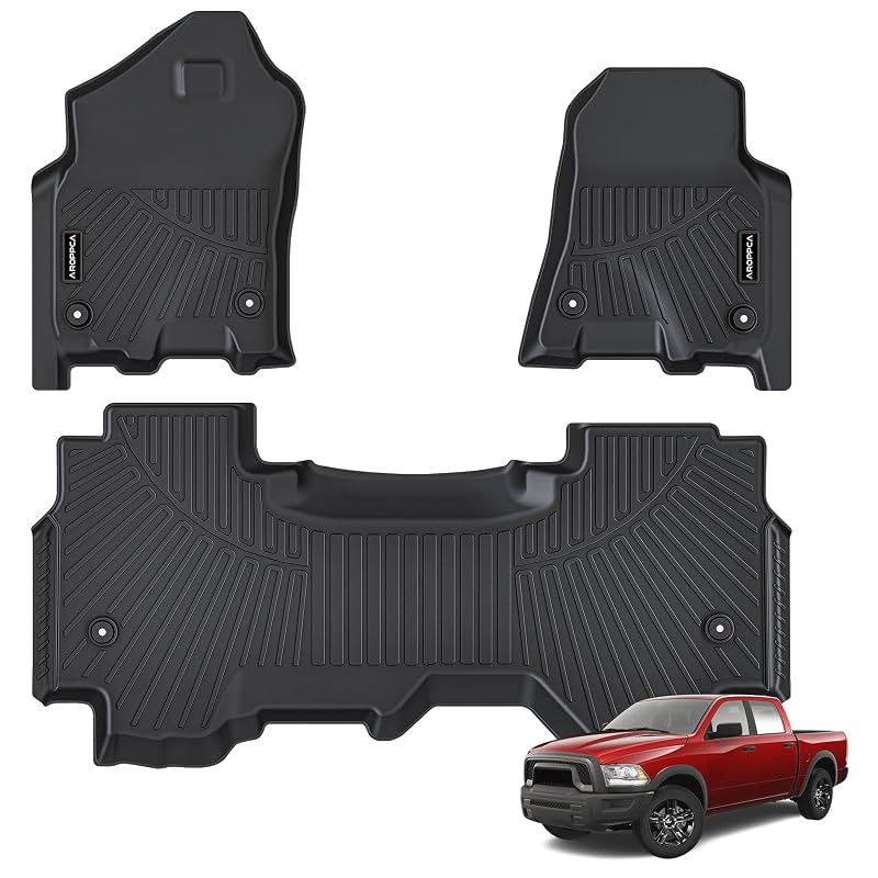 Tapetes automotivos de TPE para Ram 1500 Quad Cab 2019–2024, sob medida, sem armazenamento sob o banco, Aroppca, conjunto com 3 peças