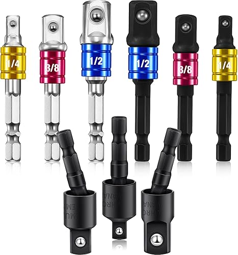 Juego de 9 adaptadores de broca de taladro que incluye 6 adaptadores de vástago hexagonal, 3 piezas, adaptadores de taladro de vástago hexagonal